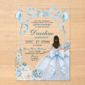 Dusty Blue Bow Coquette Butterfly Quinceañera アクリル招待状 (正面)