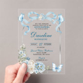 Dusty Blue Bow Coquette Butterfly Quinceañera アクリル招待状 (インサイチュ (ポータブル))