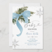 Dusty Blue Bow Coquette Winter Baby Shower 招待状 (正面)