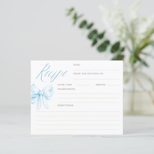 Dusty Blue Bow Elegant Bridal Shower Recipe Cards (スタンド正面)