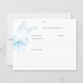 Dusty Blue Bow Elegant Bridal Shower Recipe Cards (正面)