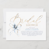 Dusty Blue Bow Elegant Romantic Bridal Shower 招待状 (正面)
