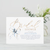 Dusty Blue Bow Elegant Romantic Bridal Shower 招待状 (スタンド正面)
