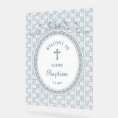 Dusty Blue Bow Greek Frame Baptism Welcome アクリルサイン (傾斜)