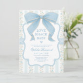 Dusty Blue Bow Love Shack Baby Boy Shower 招待状 (スタンド正面)
