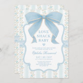 Dusty Blue Bow Love Shack Baby Boy Shower 招待状 (正面/裏面)