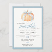 Dusty Blue Bow Pumpkin Baby Boy Shower 招待状 (正面)