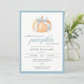 Dusty Blue Bow Pumpkin Baby Boy Shower 招待状 (スタンド正面)
