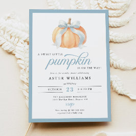 Dusty Blue Bow Pumpkin Baby Boy Shower 招待状