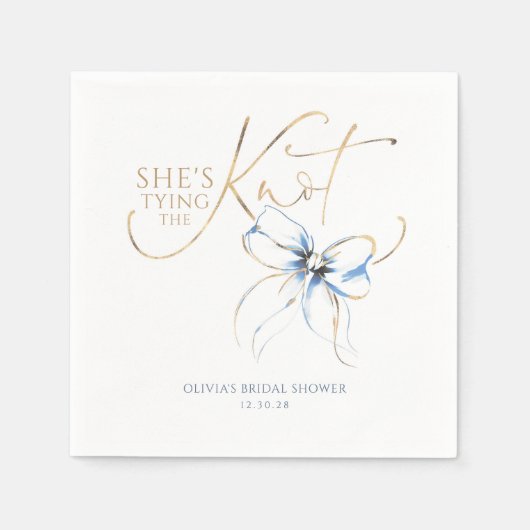 Dusty Blue Bow She's Tying the Knot Bridal Shower スタンダードカクテルナプキン (正面)