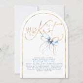 Dusty Blue Bow She's Tying The Knot Bridal Shower 招待状 (正面)