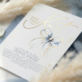 Dusty Blue Bow She's Tying The Knot Bridal Shower 箔招待状