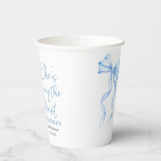 Dusty Blue Bow She's Tying the Knot Bridal Shower 紙コップ (左)