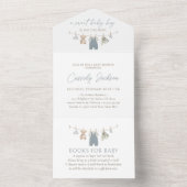 Dusty Blue Boy Baby Clothes Baby Shower オールインワン招待状 (内側)