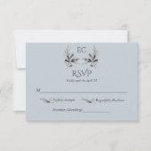 Dusty Blue Branch Monogram Wedding 出欠カード (正面)