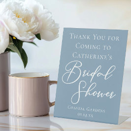 Dusty Blue Bridal Shower Personalized White Script 台座サイン