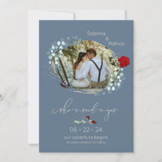 Dusty Blue Burgundy彼女はYes写真と言った セーブザデート