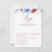Dusty Blue Burgundy Red Flowers Wedding RSVP (正面)