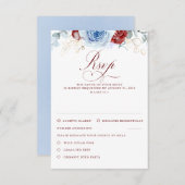 Dusty Blue Burgundy Red Flowers Wedding RSVP (正面/裏面)