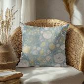 Dusty Blue Butter Yellow Beige Modern Floral Print クッション