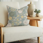 Dusty Blue Butter Yellow Beige Modern Floral Print クッション