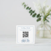 Dusty Blue Calligraphy QR Code Wedding エンクロージャーカード (スタンド正面)
