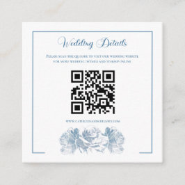 Dusty Blue Calligraphy QR Code Wedding エンクロージャーカード