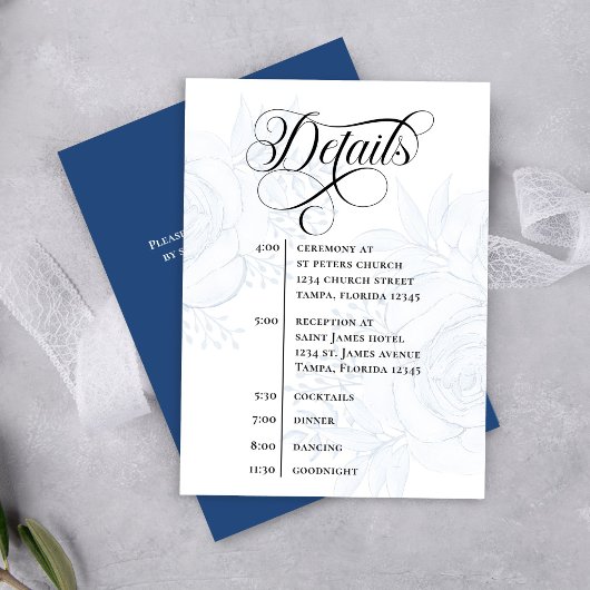 Dusty Blue Calligraphy QR Code Wedding Details エンクロージャーカード