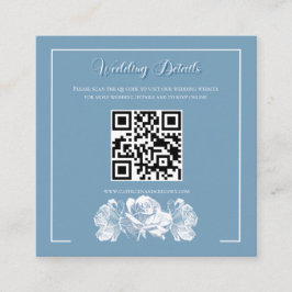 Dusty Blue Calligraphy QR Info Wedding エンクロージャーカード