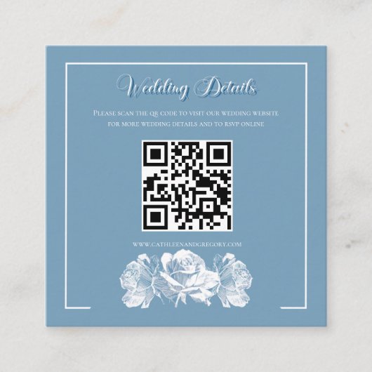 Dusty Blue Calligraphy QR Info Wedding エンクロージャーカード (正面)