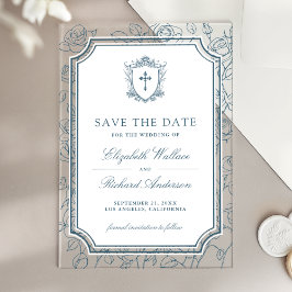 Dusty Blue Catholic Wedding Save the Date アクリル招待状