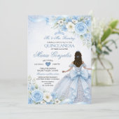 Dusty Blue Charra Princess Floral Girl Quinceañera 招待状 (スタンド正面)