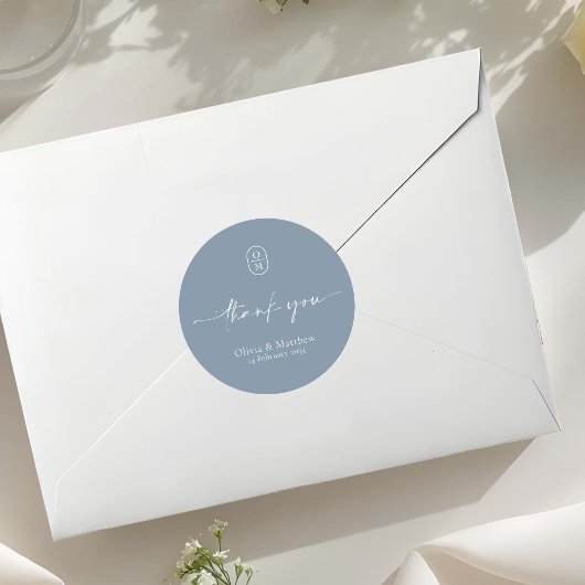 Dusty Blue | Chic & Modern Wedding Monogram  ラウンドシール
