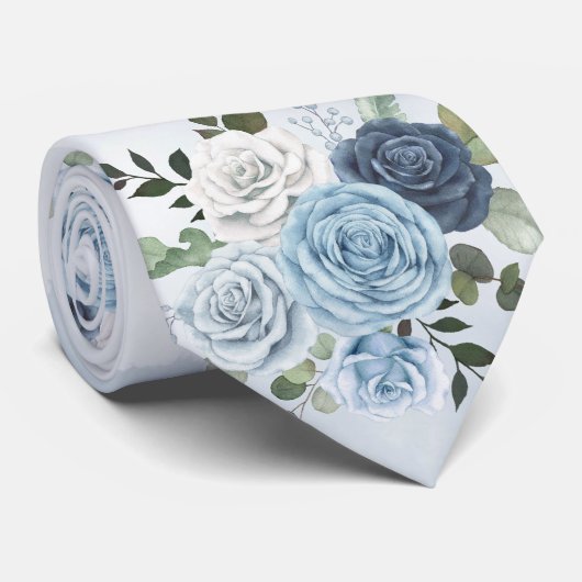 Dusty Blue Chic Watercolor Rustic Florals Wedding  ネクタイ (ロール)