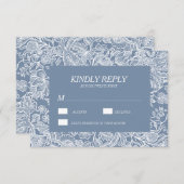 Dusty Blue ChinoiserieフローラRSVPカード 出欠カード (正面/裏面)