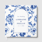 Dusty Blue Chinoiserie Arched Wedding Guest Book ゲストブック (正面)