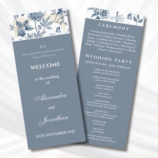Dusty Blue Chinoiserie Christian Wedding Program プログラム