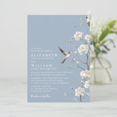 Dusty Blue Chinoiserie Floral All In One Wedding 招待状 (スタンド正面)
