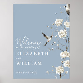 Dusty Blue Chinoiserie Floral Wedding Welcome Sign ポスター