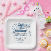 Dusty Blue Chinoiserie New chapter Baby Shower ペーパープレート (パーティー)