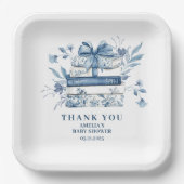 Dusty Blue Chinoiserie New chapter Baby Shower ペーパープレート (正面)