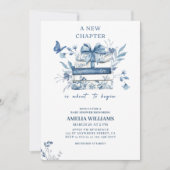 Dusty blue Chinoiserie new chapter baby shower 招待状 (正面)