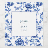 Dusty Blue Chinoiserie Square Wedding ワインラベル (シングルラベル)