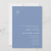  Dusty Blue Christian Monogrammed Cross Modern 招待状 (正面)