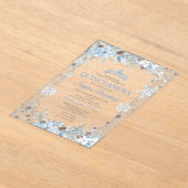 Dusty Blue Christmas Floral Snowflake Quinceañera アクリル招待状 (レイダウン)