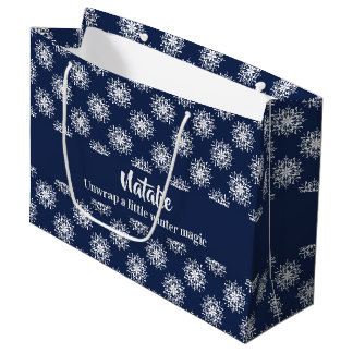Dusty Blue Christmas Snowflake Magic ラージペーパーバッグ