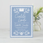 Dusty Blue Cielitoのリンドベイビーシャワーの招待 招待状 (スタンド正面)
