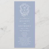 Dusty Blue Classic Floral Crest Wedding Ceremony プログラム (正面)
