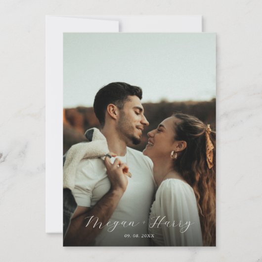 Dusty Blue Classy Script モダン Photo結婚's 招待状 (裏面)