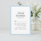 Dusty Blue Classy Script Elegant QR code Wedding 出欠カード (スタンド正面)